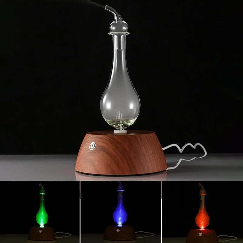 Diffuseur d'huiles essentielles pures avec arrêt automatique, humidificateur d'arôme, nébulisation, mini réservoir en verre, lumière LED, maison et bureau