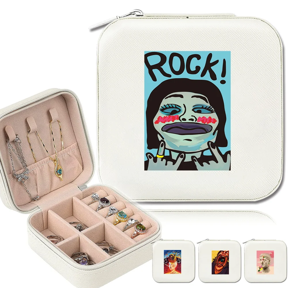 

Travel PU Leather Waterproof Jewelry Box Portable Necklace Ring Earrings Display Jewels Organizer Display Funny Pattern Series