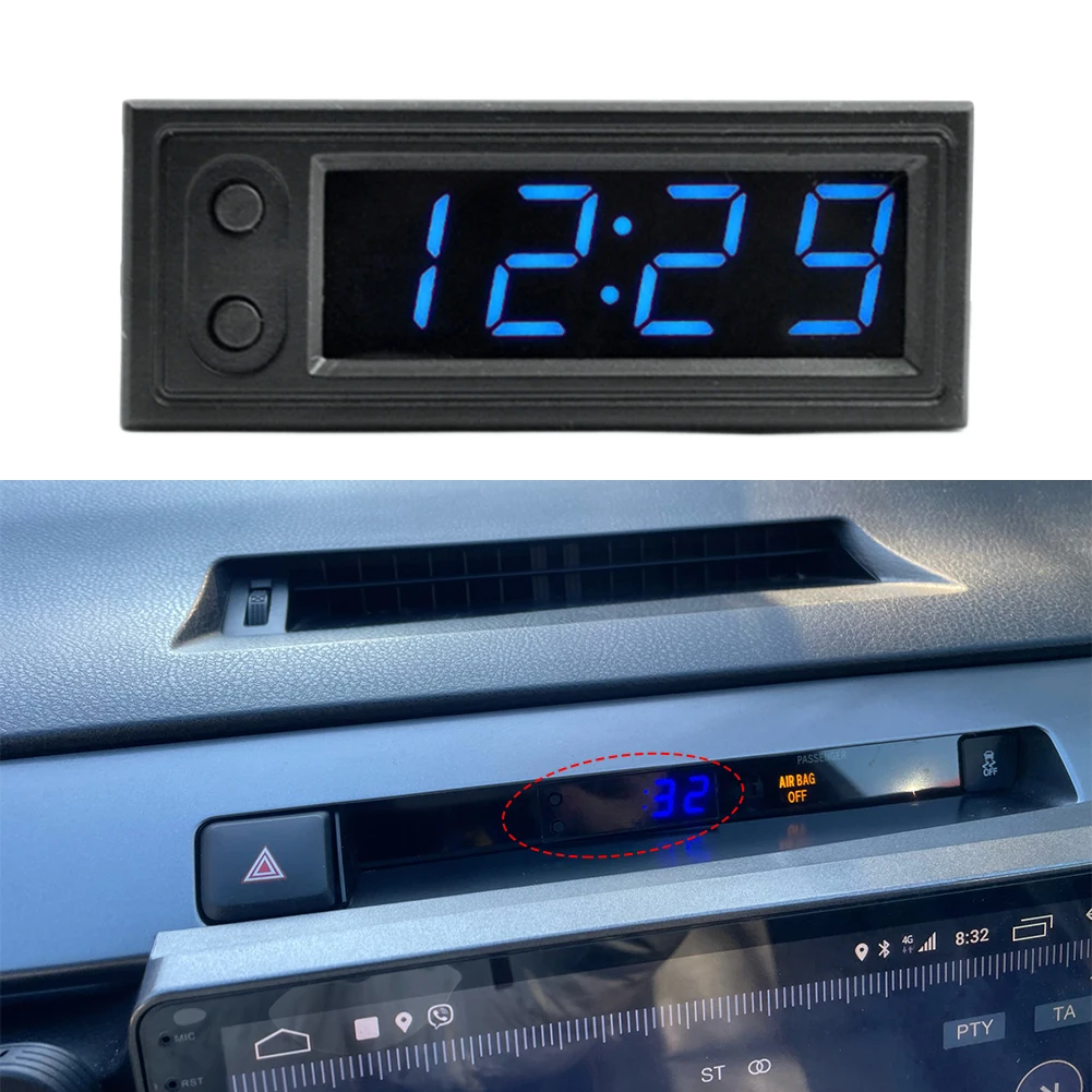 Car Clock Car Voltmeter Thermometer 12V 3 in 1 Temperature Clock LED Display Electric Voltage Meter