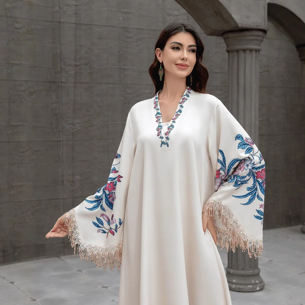 Dresses for women, Muslim holiday, party, abaya, embroidered jalabiya, tassel, Islam, Saudi Arabia, long robe, Ramadan, Morocco, Dubai, caftan.