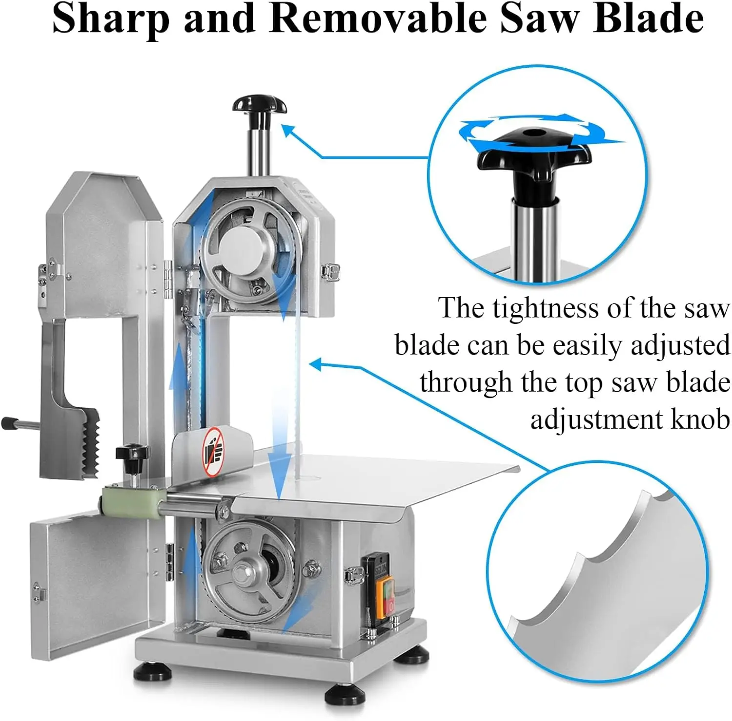 Meat Cutter Machine Electric, 750W Stainless Steel Countertop Bone Sawing Machine, Workbeach 20"" X 13"", 0.8-4.3 Inch Cutting 5