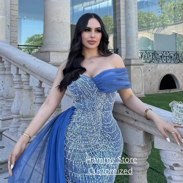 Luxury Woman Evening Dress Customized Sweetheart Off Shoulder Beading Sequined Mermaid Party Gown Saudi Arabian Prom Dresses 4