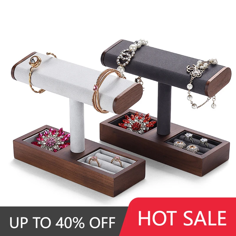 New Walnut Bracelet Chain Watch T-Bar Rack Jewelry Hard Bangle Necklace Display Stand Holder Jewelry Portable Display Stand