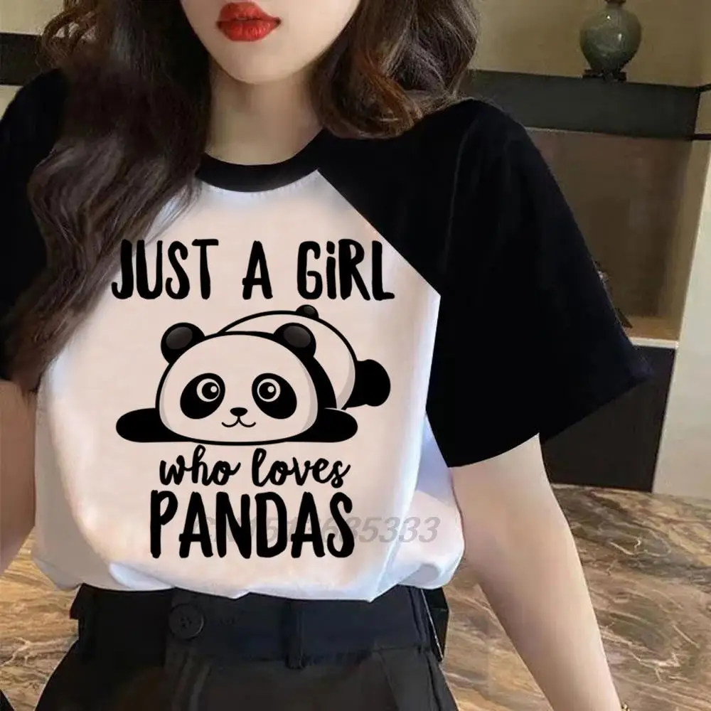 

Just A Girl Who Loves Pandas Women Spliced T-shirts Panda Face Graphic Printed Sweatshirts Velaris Est 2016 City Of Man Tshirts