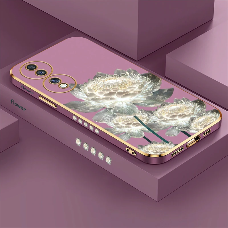 Lotus Flower Luxury Plating Shockproof Silicone Phone Case