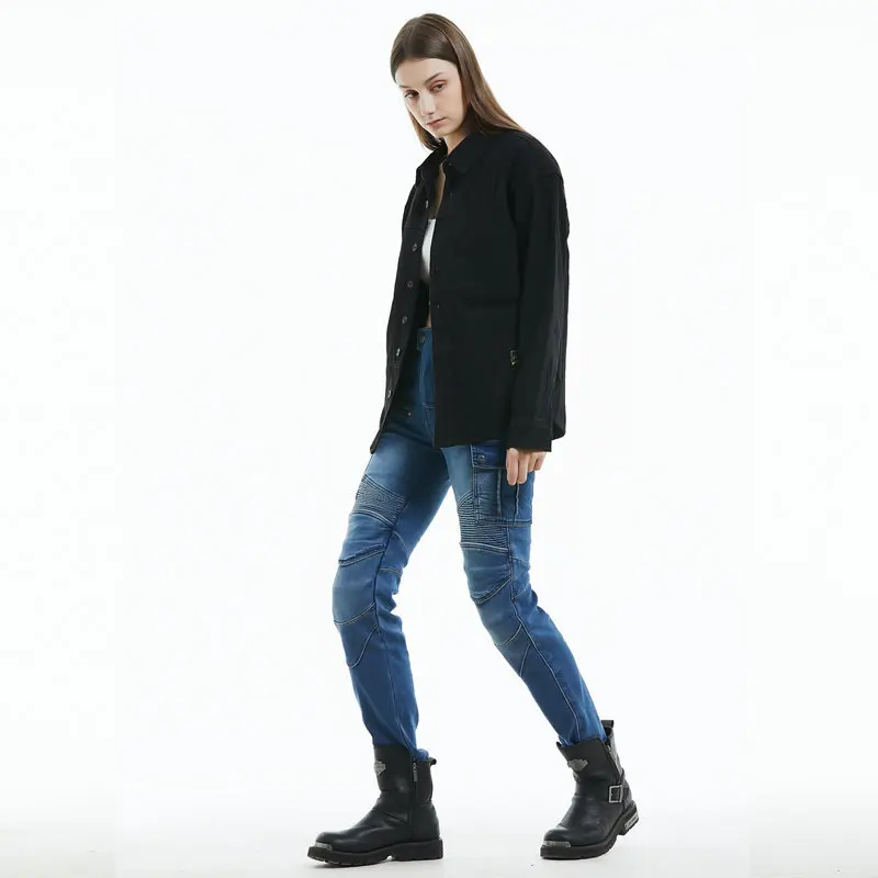 로? 바이커 여성용 오토바이 라이딩 바지 나이트 데일리 캐주얼 청바지 여성 패션 슬림 보호 팬츠 블랙