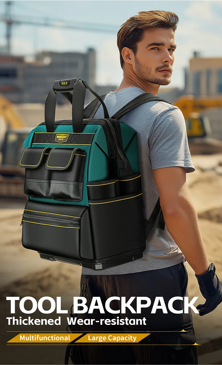 Werkzeugrucksack, mehrere Taschen, große Kapazität, Gummibasis, verschleißfest und langlebig, multifunktionaler Werkzeugaufbewahrungsrucksack – Detail 1