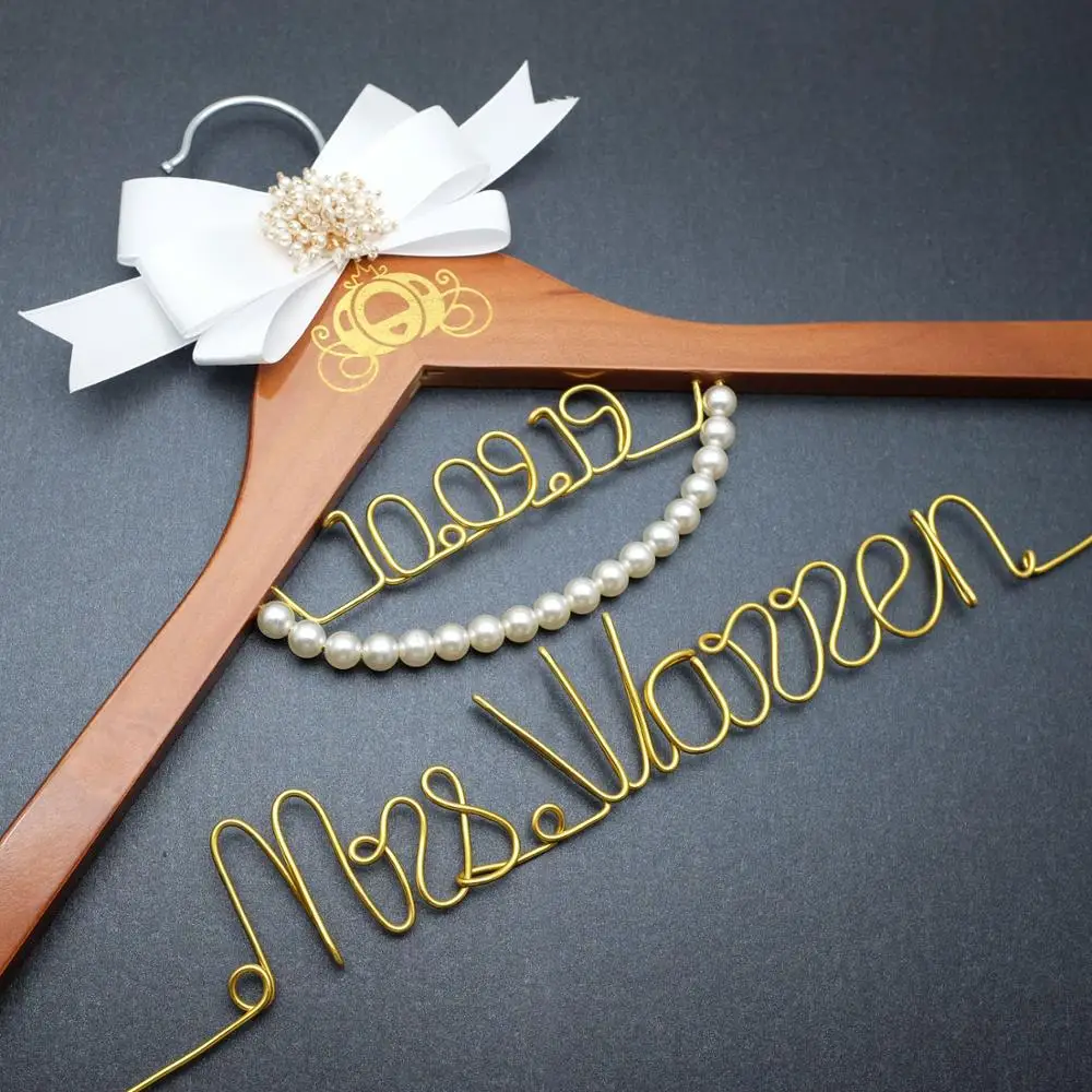 

Personalized Wedding Hanger Gold Wire Hanger Custom Name Hanger Wooden Dress Hanger Cloth Hanger Wedding Party Bridal Gift