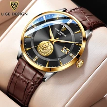 

LIGE New Watch Men Ultra Thin Dial Waterproof Clock Casual Leather Goldfish Mens Watch Luxury Quartz Watch For Men reloj hombre