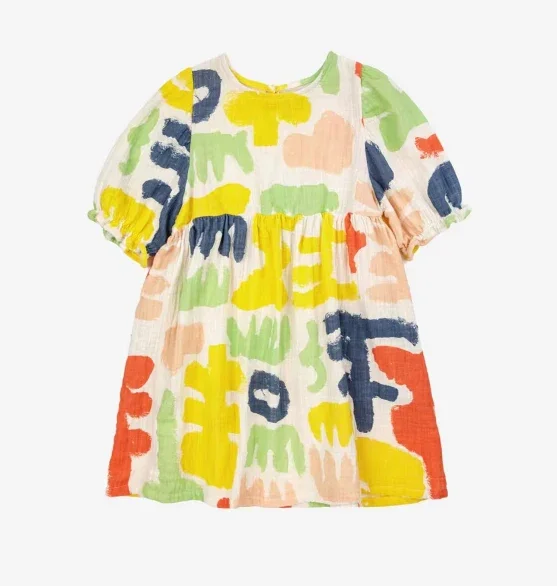 BC 2024ss Vestido de manga corta para niñas, estampado bonito