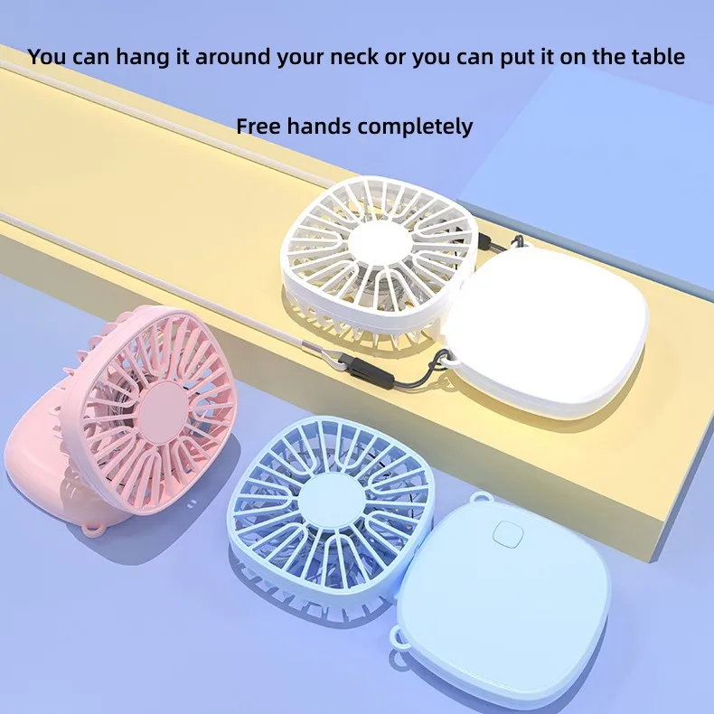 접이식 넥밴드 미니 선풍기, 3단 속도 조절, USB 충전, 여행, 야외, 일상용