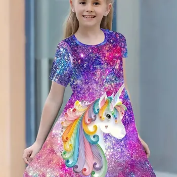 Girls Unicorn Print Casual Dress 1