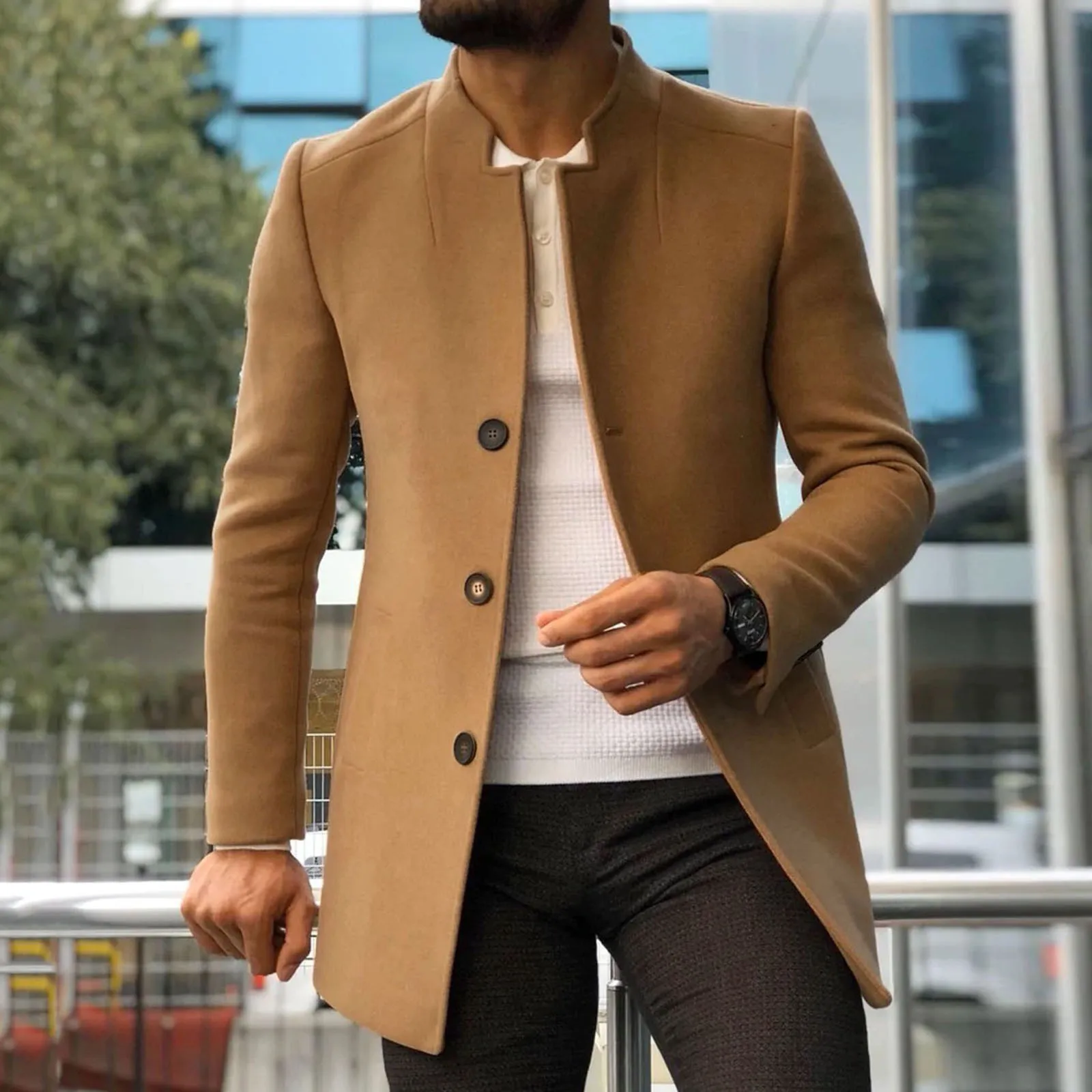 Mens Casual Woolen Coats for Autumn and Winter