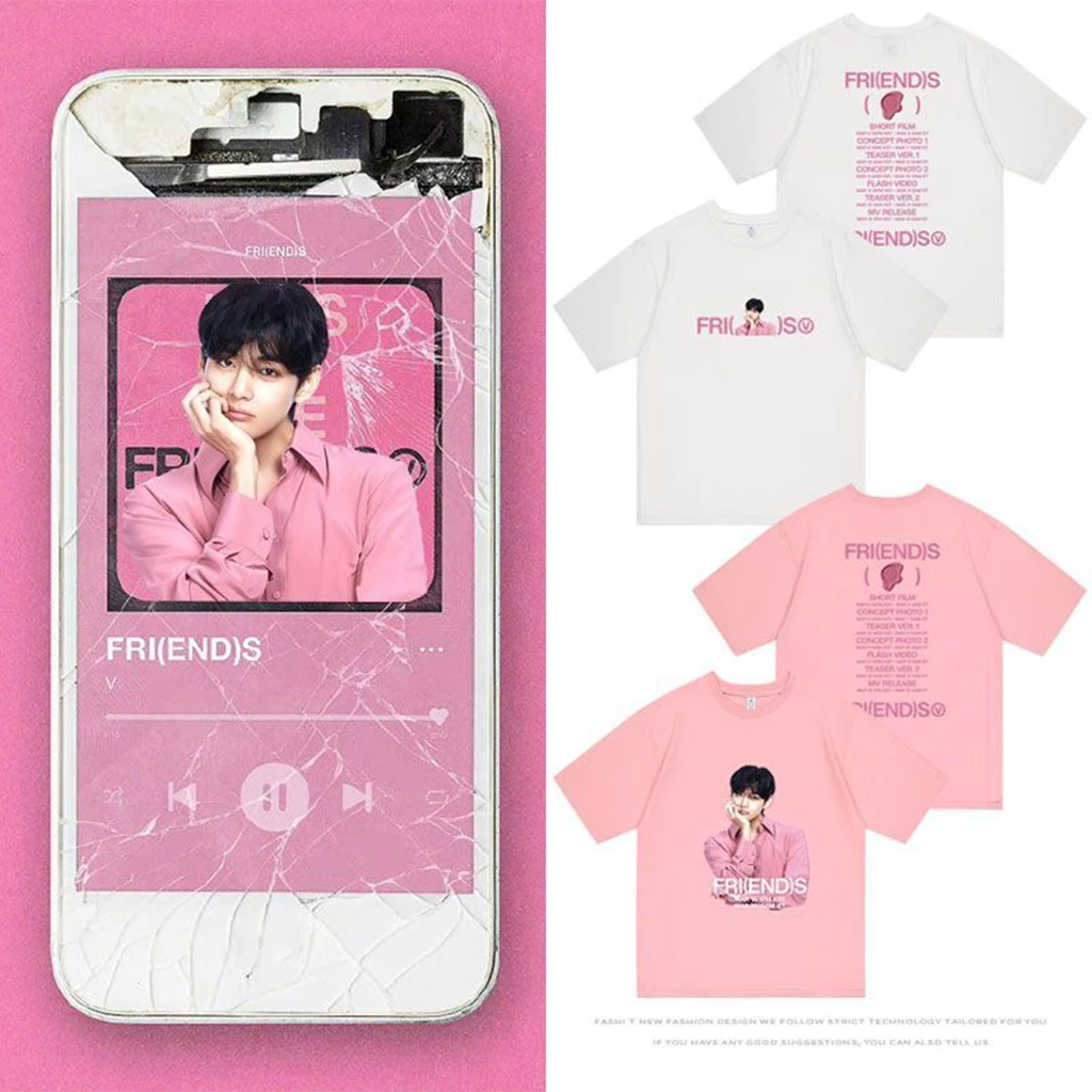 

Fashionable Women's Tops Y2K Kpop V Song FRIENDS Letter Printed Round Neck Short Sleeve Clothing