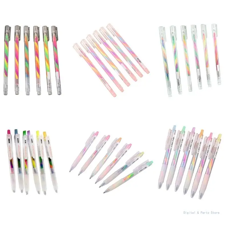 

M17F 6PCS Glitter Gel Pens Retractable Colored Gel Pen for DIY Journal Planner Notebook Journaling Card Making