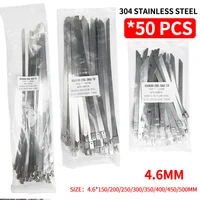 50Pcs 304 Stainless Steel Cable Ties, Self-Locking Anti-Rust Metal Zip Ties for Electrical Wiring Harness, Heavy Duty 1