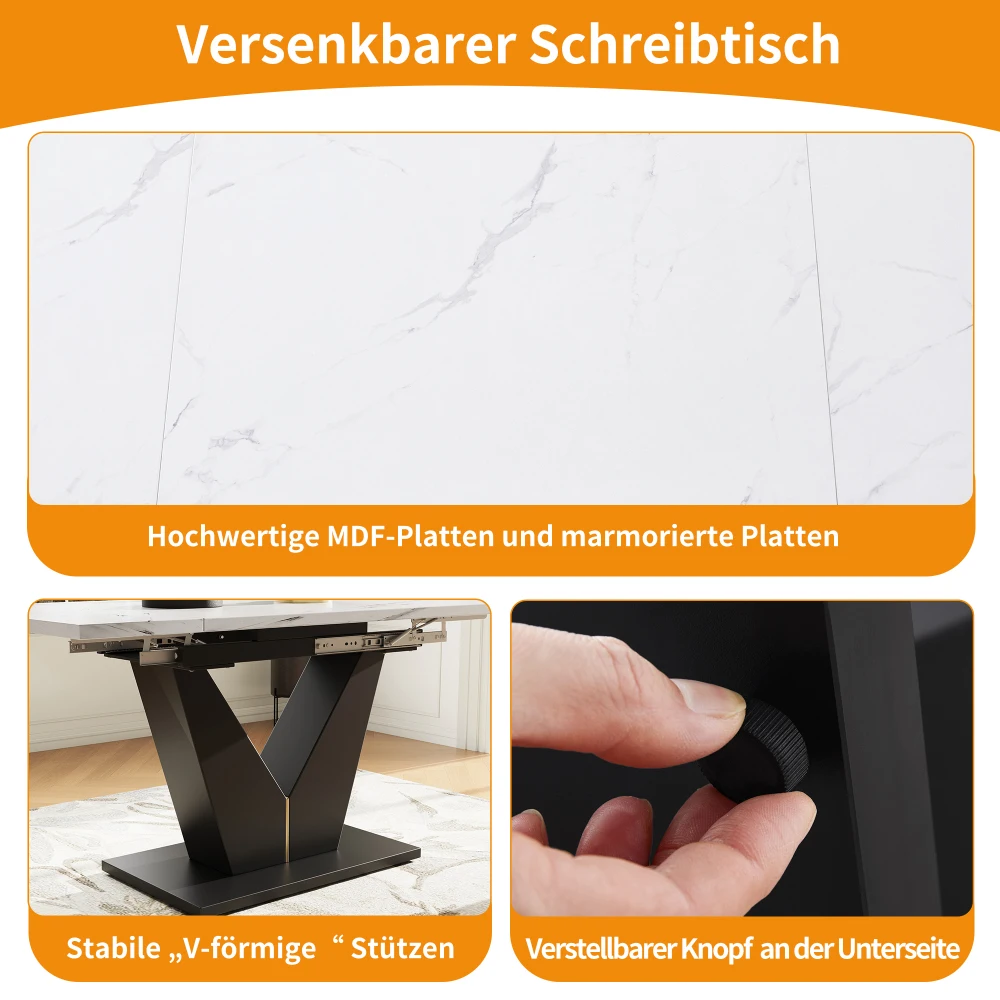 Esstisch, moderner Küchentisch, Esstisch mit Metallrahmen in modernem Marmormuster, mit verstellbaren Füßen, für das Esszimmer – Detail 34