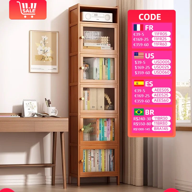 Bamboo Bookshelf with Acrylic or Opaque Doors &ndash; Multi-Tier Bookcase for Home and Office Storage Shelves for Books Decor and More