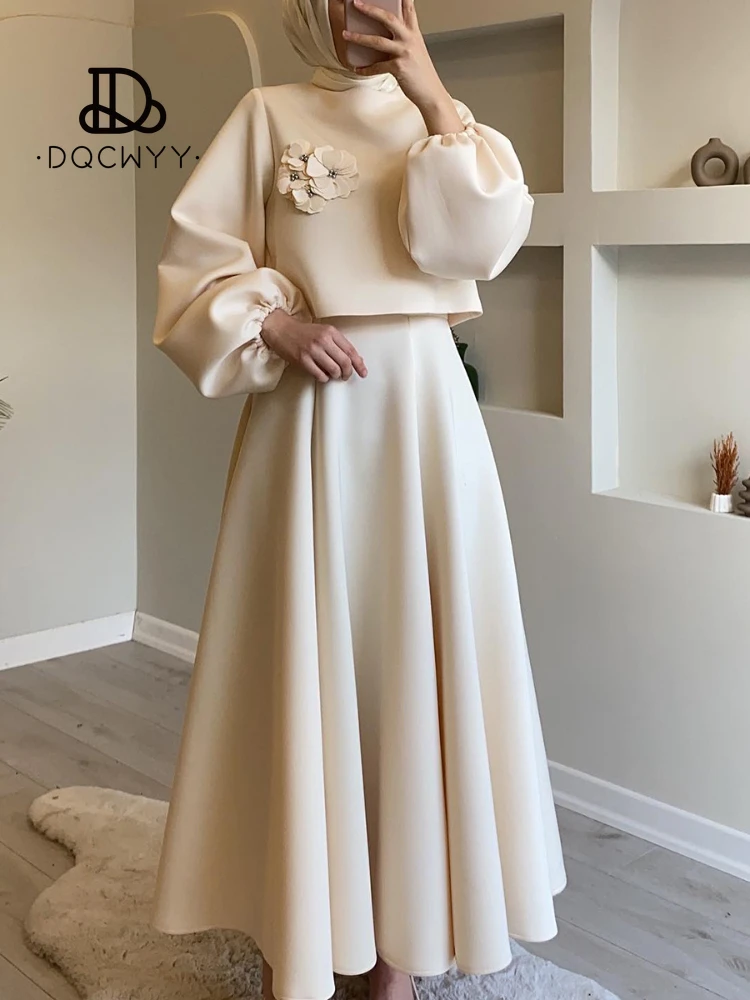 

Sets for Women 2 Pieces New Fashion Floral Skirts Two-piece Set Women Lantern Sleeve Top A-line Skirt Elegant Lady Skirt Sets