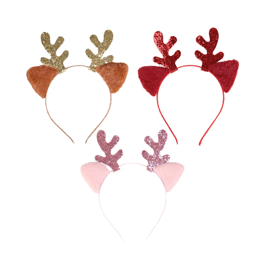 

3Pcs Christmas Themed Headdress Antler Hair Bell Decorated Headbands Cosplay Headwear for Children Adults(Red Brown and Pink)