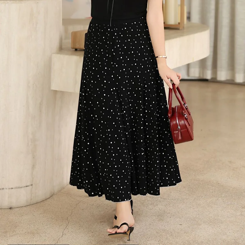 Polka Dot Mermaid Swing Skirt For Plus Size Women Premium Elastic Waist Long Fishtail Skirt With Big Swing