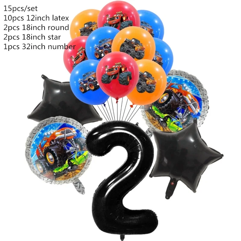 15Pcs Monster Truck Ballon Auto Themen Geburtstag Folie Ballons Muldenkipper Helium Ballon Junge Geburtstag Party Decor Liefert – Detail 3