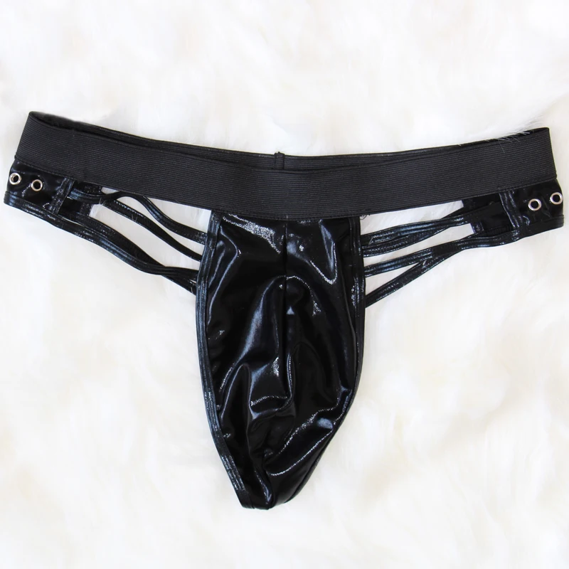 Men's Underwear Sexy G-Strings Thongs Bikini Pouch Underpants Leather Panty