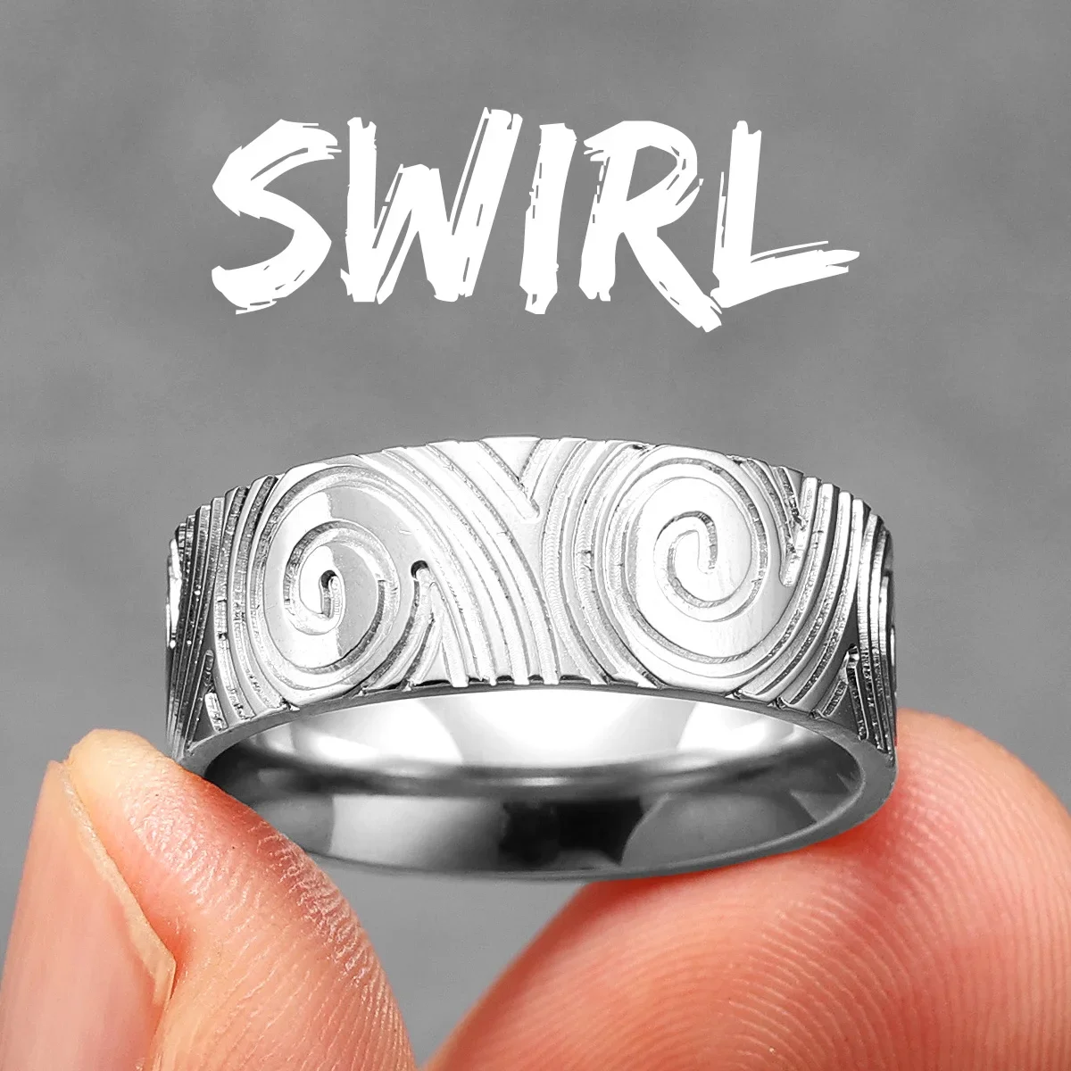 thumbnail image 1 of Anillos de acero inoxidable con diseño de huellas dactilares para hombre y mujer, estilo punk, hip hop, Stranger Things, accesorios de moda, regalo al por mayor, 1 of 5
