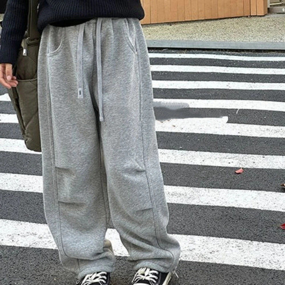 Casual Pleated Baggy Cargo Pants Drawstring Trousers Wide Leg Pants Joggers High Waist Retro Pants Girl Children