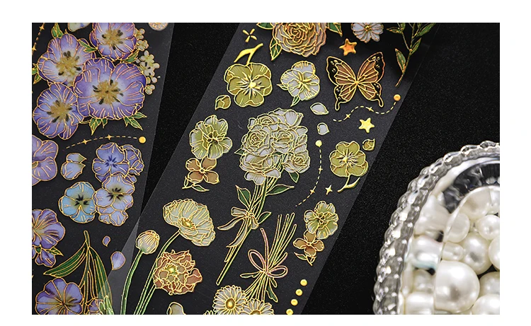 3 Stück Bronzing Blumen Aufkleber ästhetische Diy Etiketten dekorative Scrapbooking Material Zubehör Tagebuch Album Briefpapier Aufkleber – Detail 18