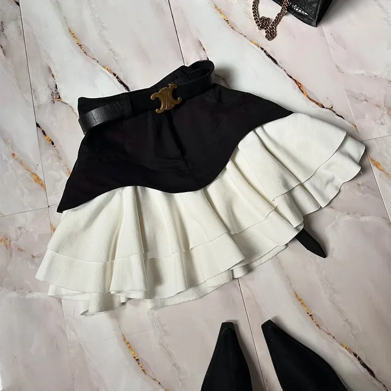 Women's Clothing 2025 Summer New Ruffle Leaf Edge Cake  Small Short Skirt High Waist Denim Skirt