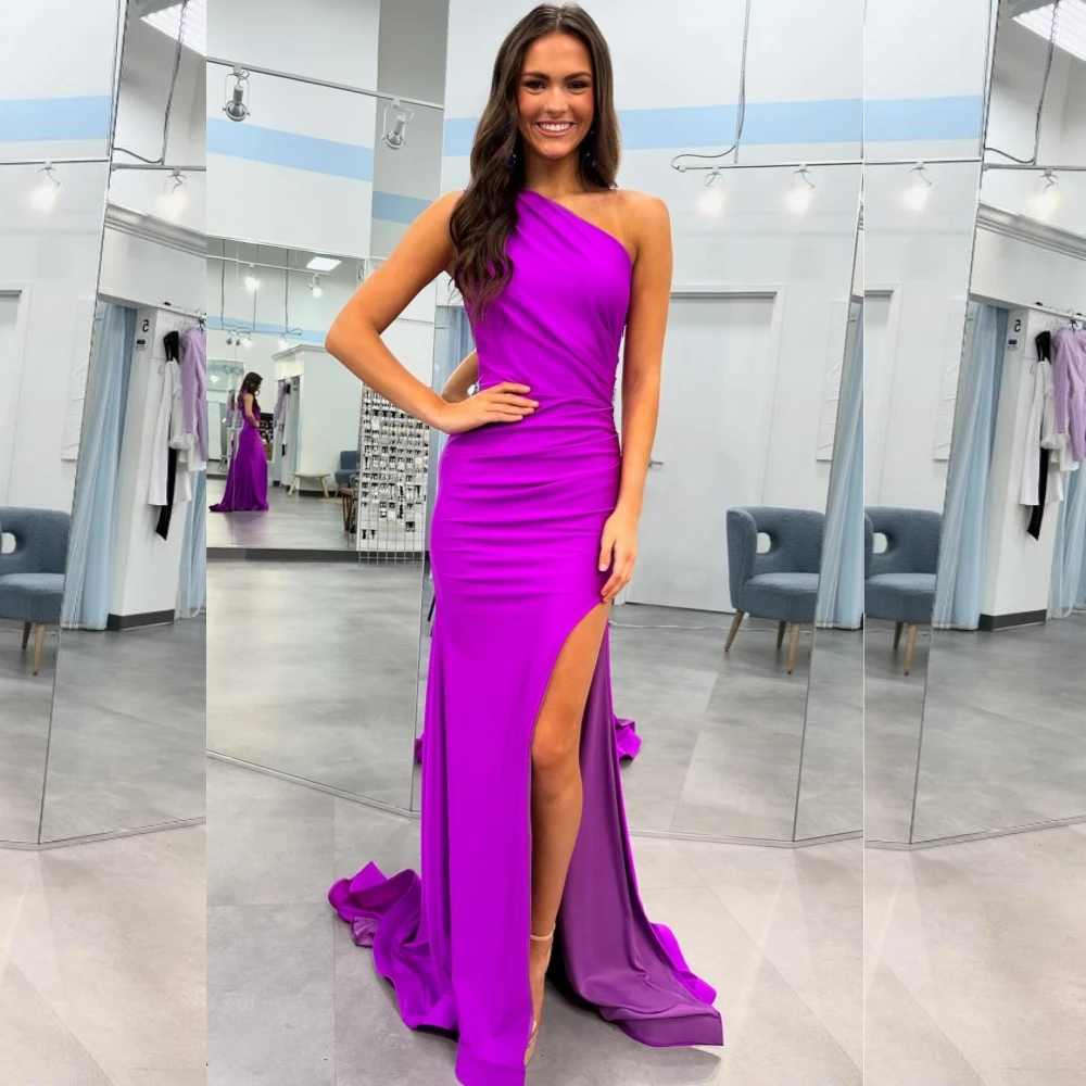 Jiayigong High Quality  Jersey Draped Pleat Christmas A-line One-shoulder Bespoke Occasion Gown Long Dresses