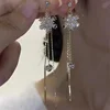 Sparkling Zircon Stars Long Tassel Dangle Earring for Women Exquisite Rhinestone Snowflake Flower Drop Earring Christmas Jewelry