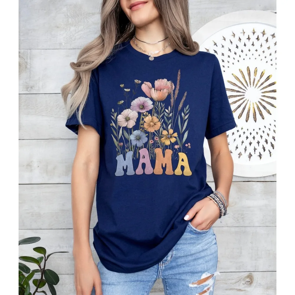 

Wildflowers Mama TShirt Comfort Shirt Retro Mom T-Shirt Mother's Day Gift Flower Shirts for Women Birthday Floral New Mom Gift