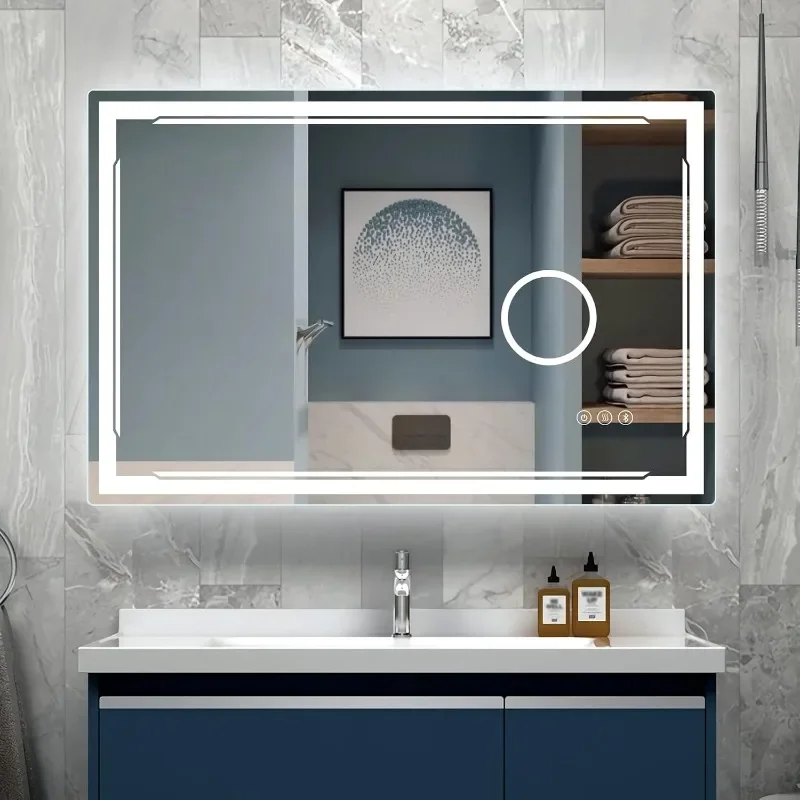 Luxury 48"L x 30"W Wall Mounted LED Mirror Bathroom, Smart Lighted Vanity, with Built-in Bluetooth Speaker and 3X Magnifier
