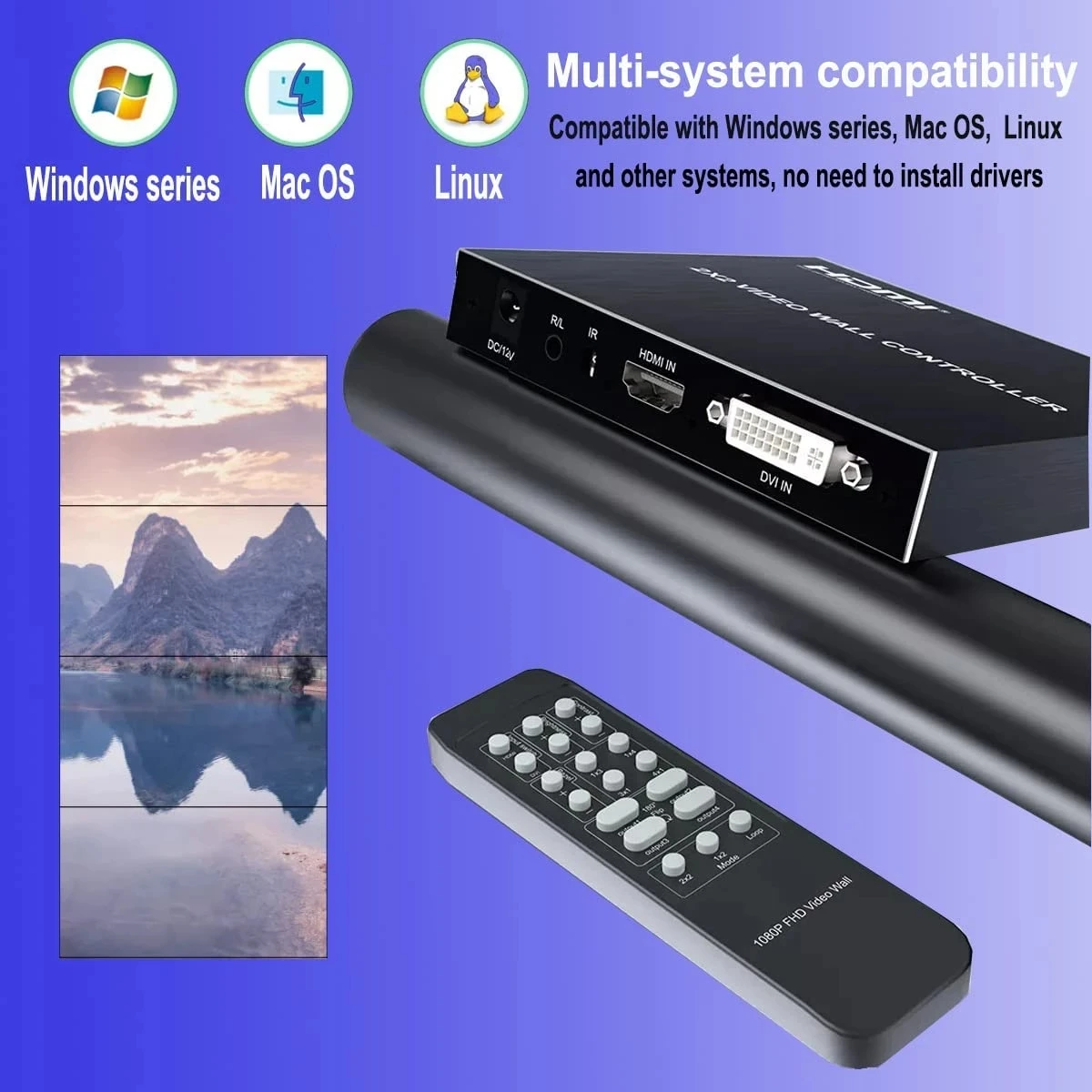 2x2   Ʈѷ 1080P HDMI TV ȭ  ڽ μ, 1x2 1x3 1x4 2x1 3x1    180  ø