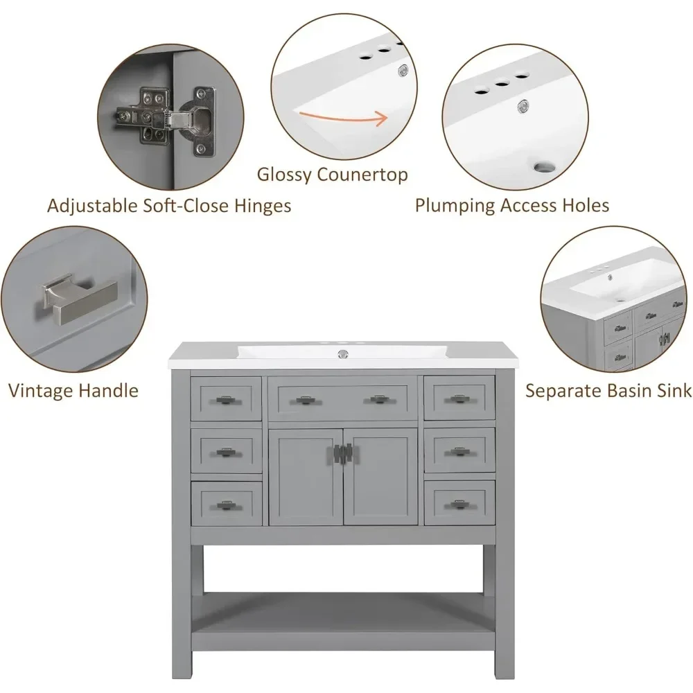 36" Bathroom Vanity with Sink, Bathroom Storage Cabinet with Soft Closing Doors and 6 Dovetail Drawers, Modern Vanities