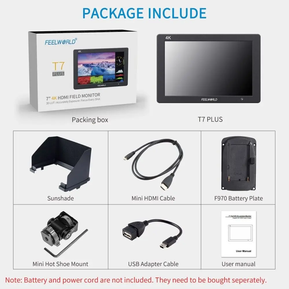 Feelworld T7 Plus 7-inch 4K HDMI Camera On-site Monitor 3D LUT IPS 1920x1200 Suitable For Digital SLR Cameras Waveform Vector