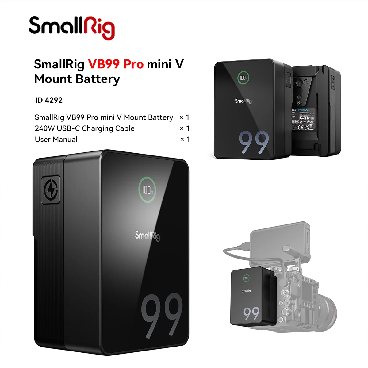 SmallRig-VB99-Pro-99Wh-Mini-Lightweight-V-Mount-Battery-100W-Fast ...
