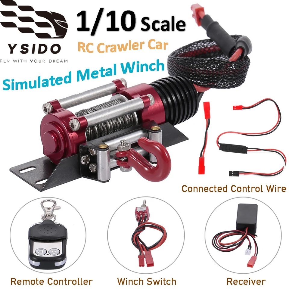Metal Automatic Simulation Winch For 1/10 1/12 RC Crawler Cars - Fits Axial SCX10, TRX4, Redcat & More (Color A)