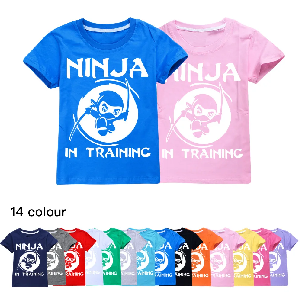 

Новинка, детская одежда Ninja Kidz, хлопковые футболки с коротким рукавом, Детская толстовка, топы для подростков с мультяшным рисунком, футболки для мальчиков и девочек, одежда