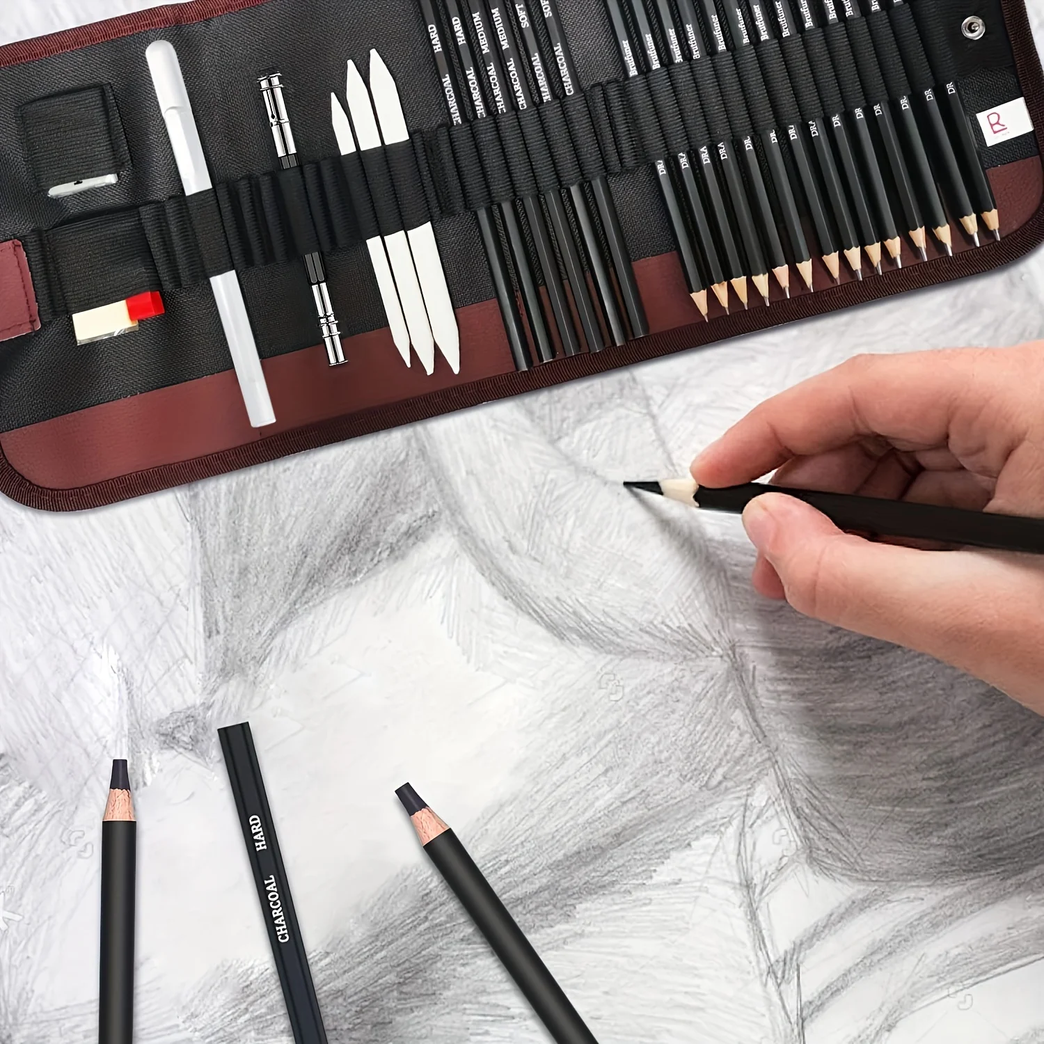 Drawing Pencils Sketch Pencil Professional Sketching Art Graphite Charcoal Blending Stump Pencils kit (29 art supplies) 6