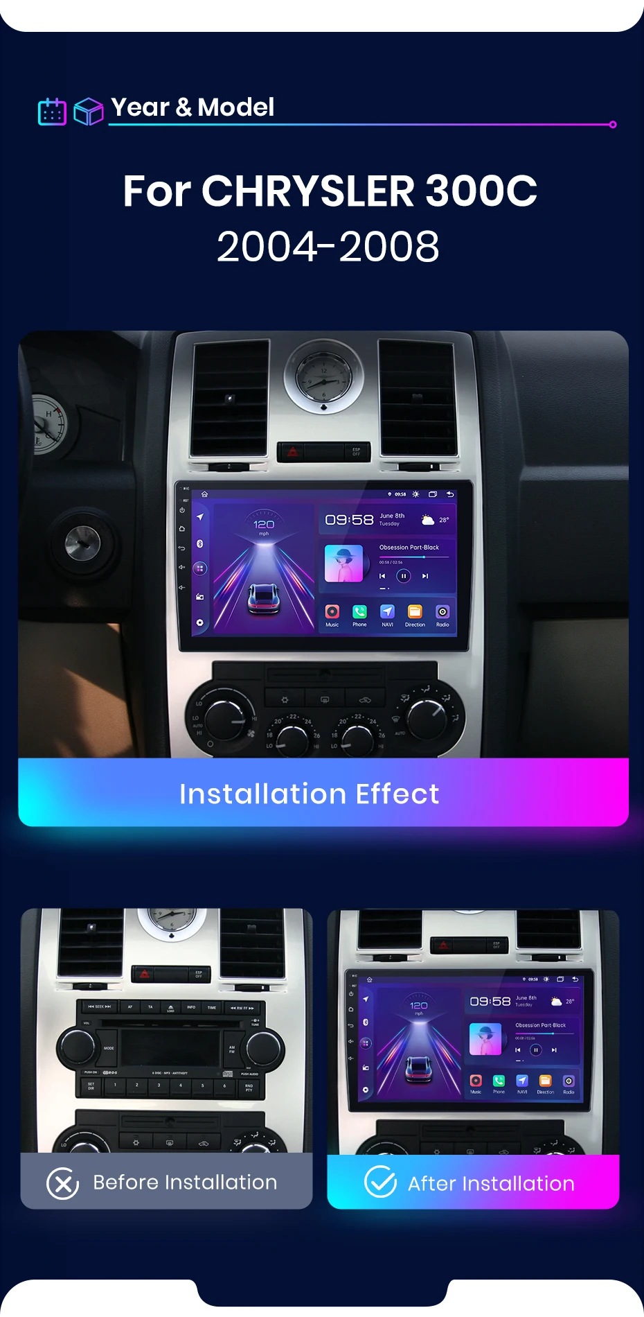 Junsun V1 AI Stimme Drahtlose CarPlay Android Auto Radio für Chrysler 300C Aspen 2004-2008 4G Auto multimedia GPS 2din autoradio – Detail 3