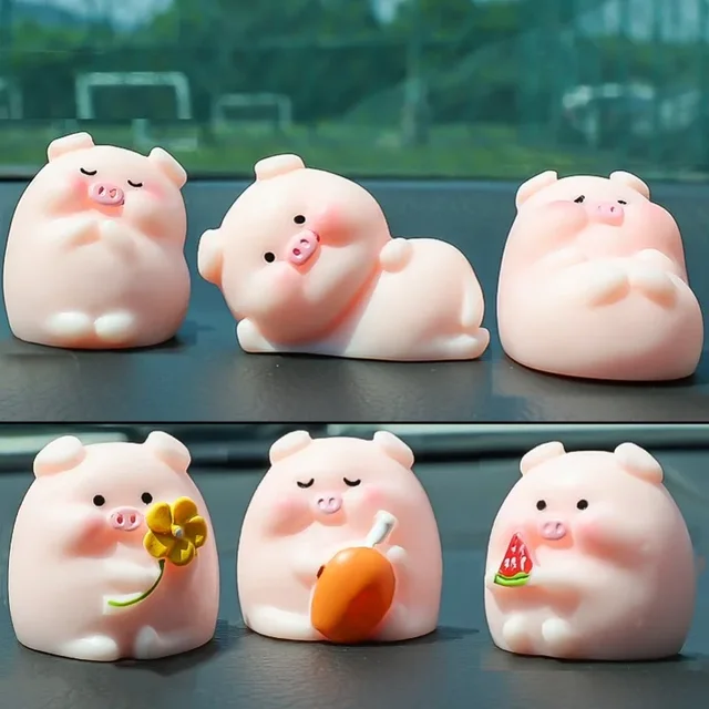 Cute Piggy Auto Interior Ornaments Resin Pink Pig Cartoon Toy Decoration Dashboard Desktop Office Garden Car Decor Accessories