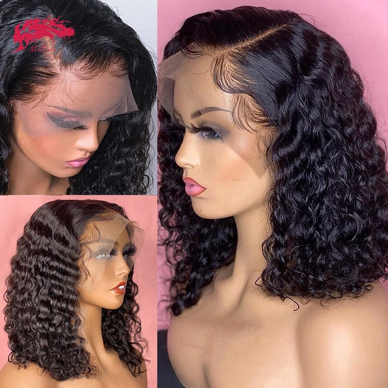 4x4/5x5 Deep Wave Short Bob Human Hair Wigs 13x4 Straight Lace Front Wigs For Women Transparent Lace Pre Plucked Bone Bob Wig