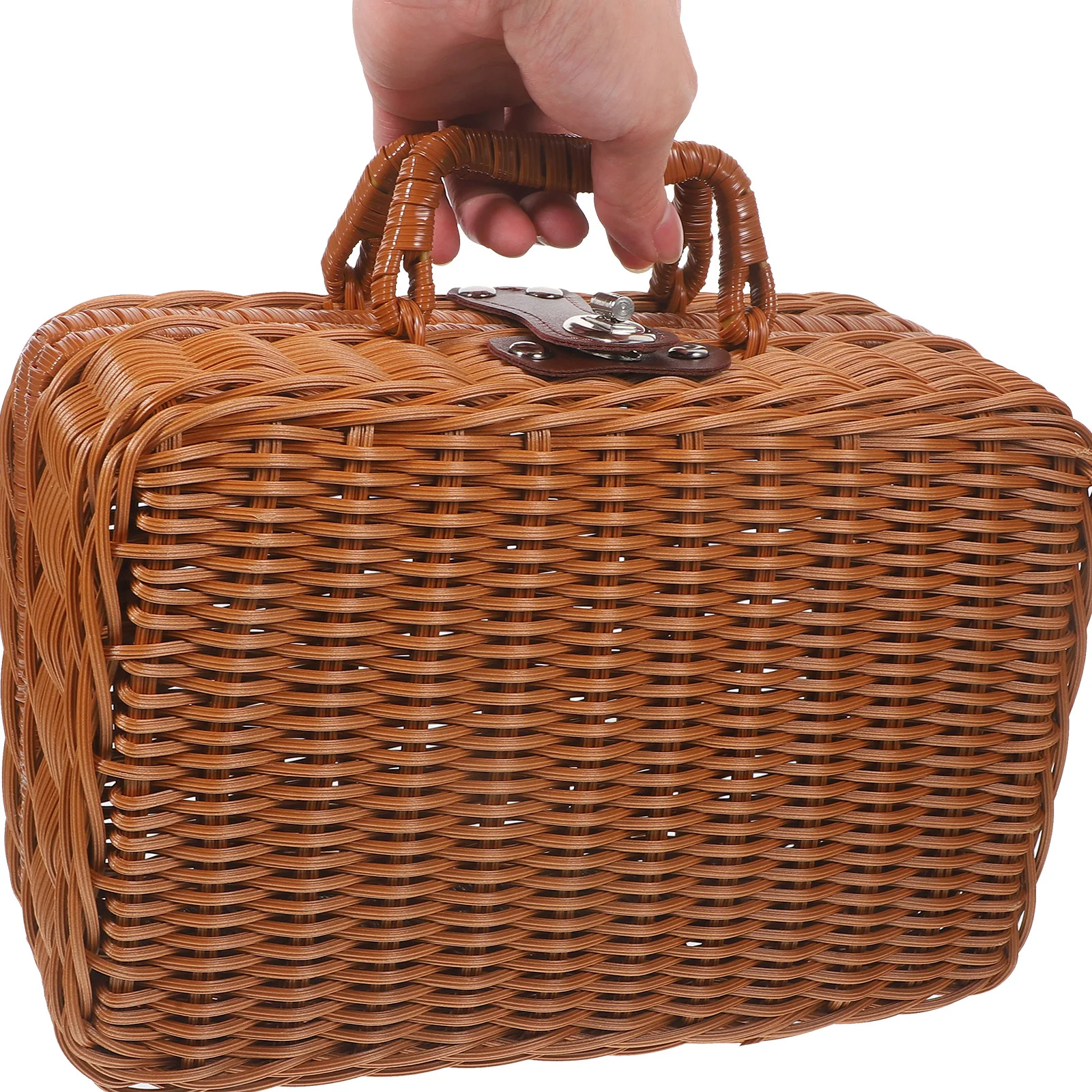 Imitation Rattan Box Simulation Case Suitcase Retro Handwoven Storage Basket Simulated Toy 4