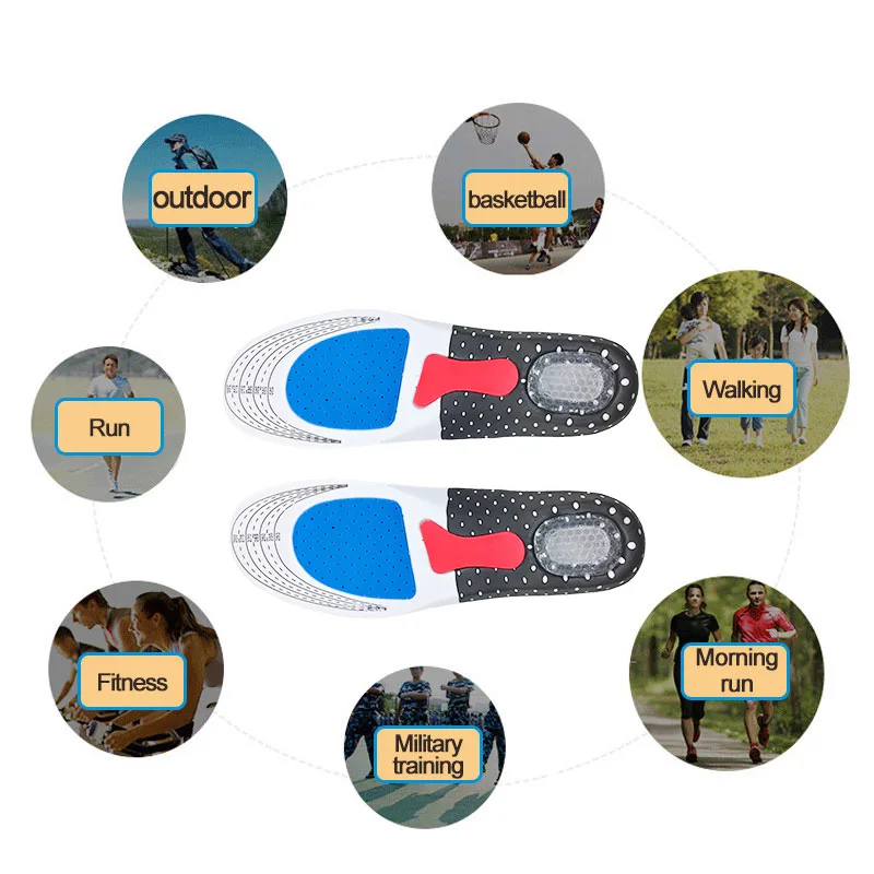 Silicone Gel Insoles Sport Running Insoles for feet Man Women orthopedic pad Massaging Shock Absorption arch support
