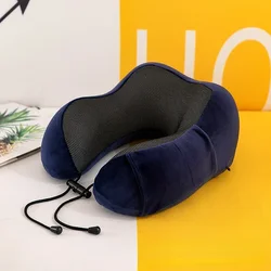 Luxurious U - Shaped Memory Foam Travel Neck Pillow with Massage Function for Ultimate Comfort and Cervical Support (Dark blue)