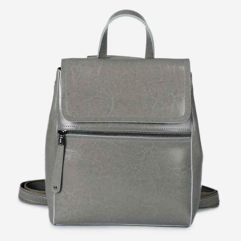 New Women 2023 Leather Backpack Fashion Pure Oil Wax Cowhide Retro Schoolbag For Teenage Gilrs Women