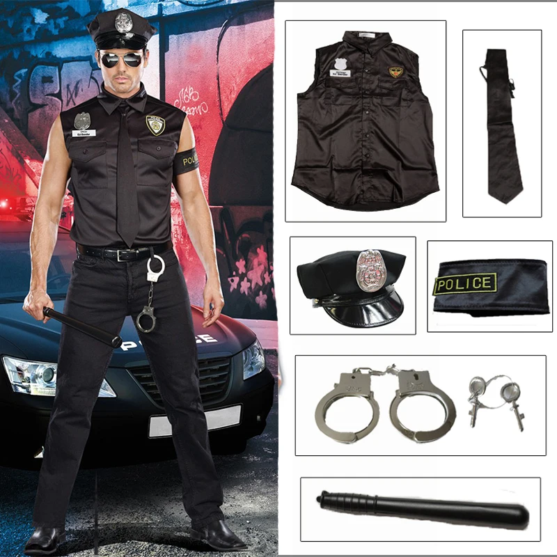 

Halloween Men Costumes Adult America U.S. Police Dirty Cop Officer Costume Top Shirt Fancy Cosplay Clothing for Men